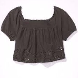 American Eagle Outfitters Eyelet Puff Sleeve Off Shoulder Tee